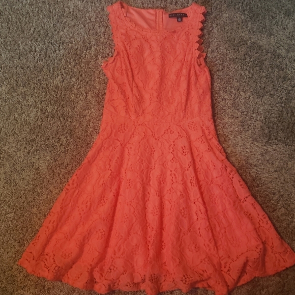 City studio coral dress size 5 lace look with zip orange floral bridesmaid - Picture 5 of 5